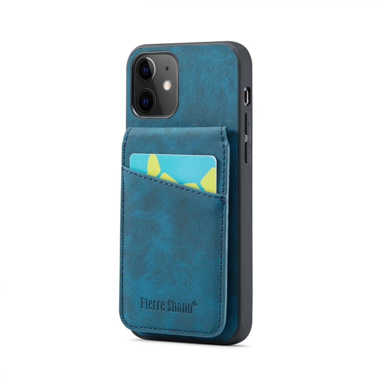 For iPhone 12 / 12 Pro Fierre Shann Crazy Horse Card Holder Back Cover PU Phone Case(Blue) - HoMEdemic™ 