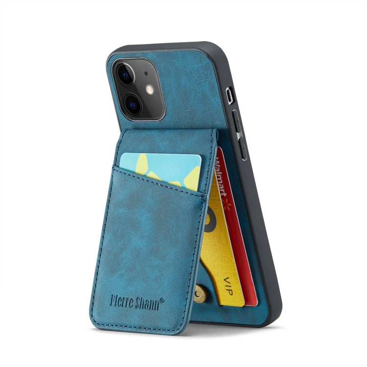 For iPhone 12 / 12 Pro Fierre Shann Crazy Horse Card Holder Back Cover PU Phone Case(Blue) - HoMEdemic™ 