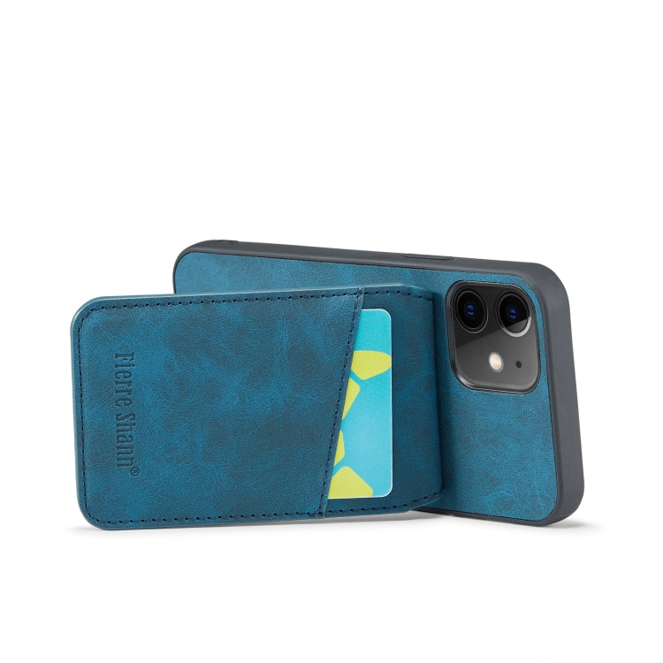 For iPhone 12 / 12 Pro Fierre Shann Crazy Horse Card Holder Back Cover PU Phone Case(Blue) - HoMEdemic™ 