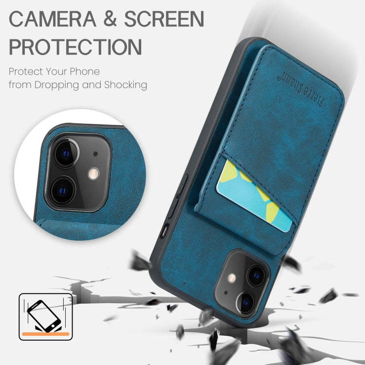 For iPhone 12 / 12 Pro Fierre Shann Crazy Horse Card Holder Back Cover PU Phone Case(Blue) - HoMEdemic™ 