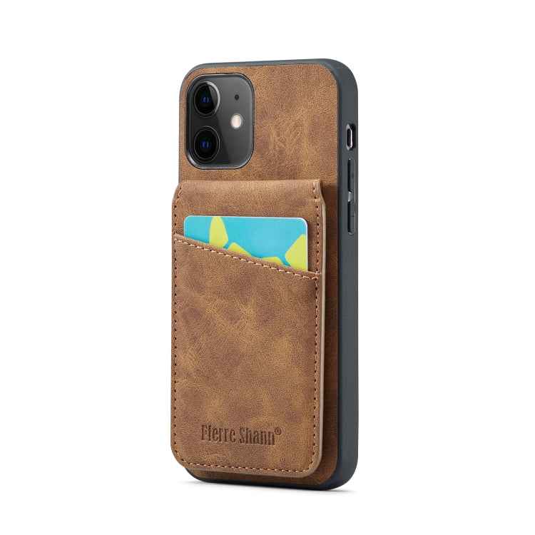 For iPhone 12 / 12 Pro Fierre Shann Crazy Horse Card Holder Back Cover PU Phone Case(Brown) - HoMEdemic™ 