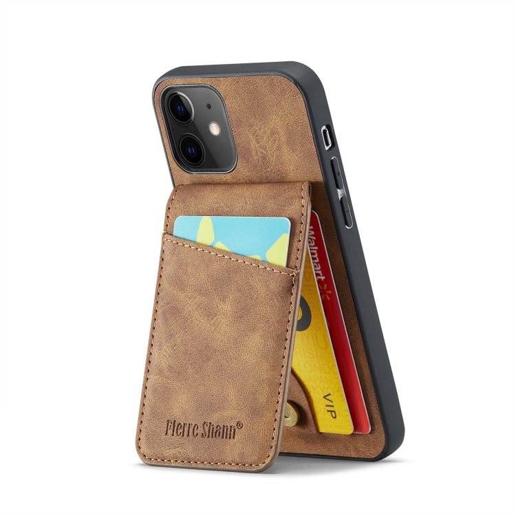 For iPhone 12 / 12 Pro Fierre Shann Crazy Horse Card Holder Back Cover PU Phone Case(Brown) - HoMEdemic™ 