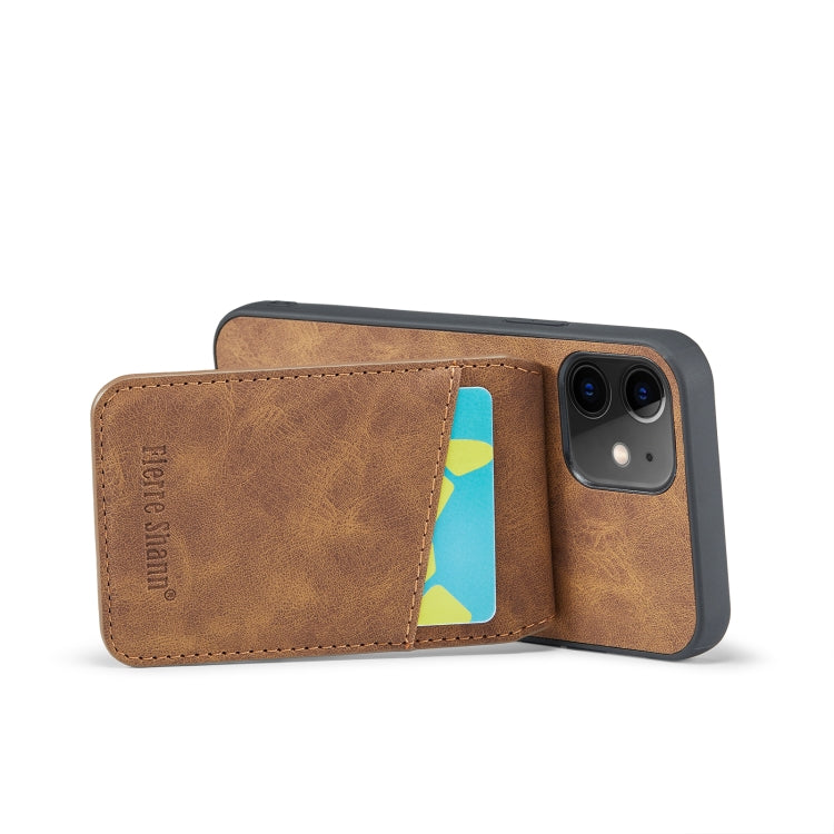 For iPhone 12 / 12 Pro Fierre Shann Crazy Horse Card Holder Back Cover PU Phone Case(Brown) - HoMEdemic™ 