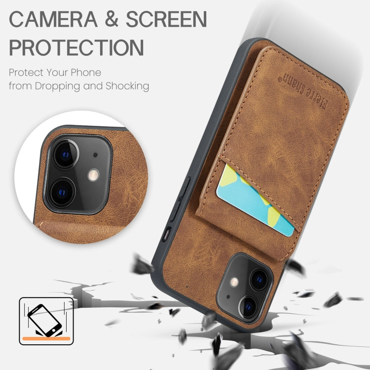 For iPhone 12 / 12 Pro Fierre Shann Crazy Horse Card Holder Back Cover PU Phone Case(Brown) - HoMEdemic™ 