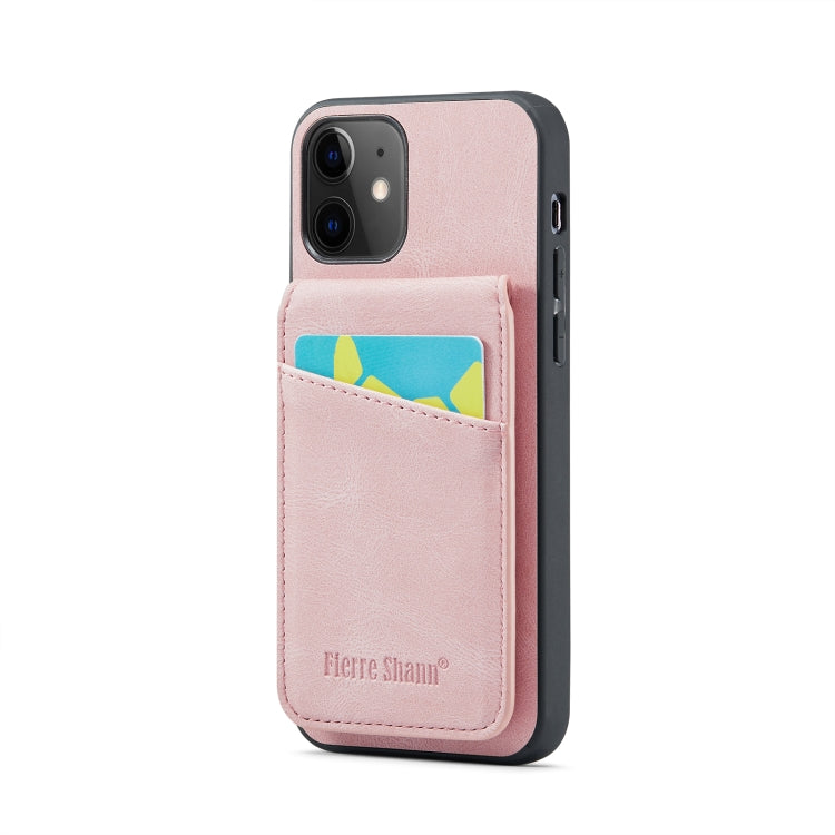 For iPhone 12 / 12 Pro Fierre Shann Crazy Horse Card Holder Back Cover PU Phone Case(Pink) - HoMEdemic™ 