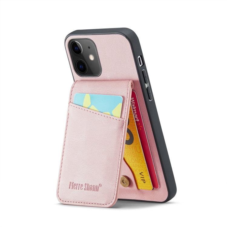 For iPhone 12 / 12 Pro Fierre Shann Crazy Horse Card Holder Back Cover PU Phone Case(Pink) - HoMEdemic™ 