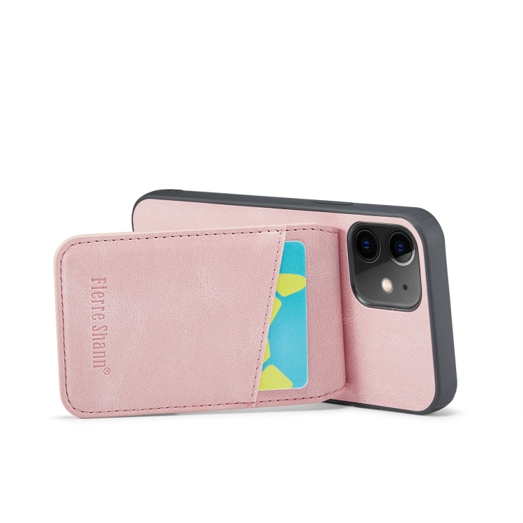 For iPhone 12 / 12 Pro Fierre Shann Crazy Horse Card Holder Back Cover PU Phone Case(Pink) - HoMEdemic™ 
