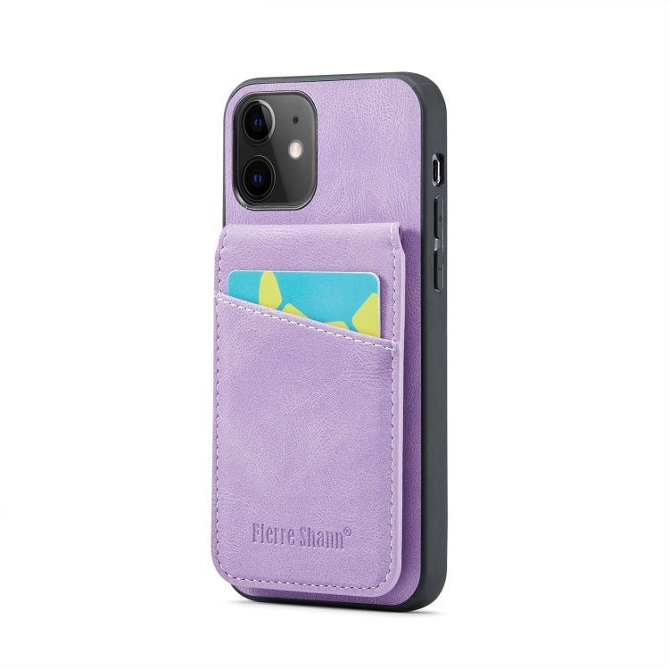 For iPhone 12 / 12 Pro Fierre Shann Crazy Horse Card Holder Back Cover PU Phone Case(Purple) - HoMEdemic™ 