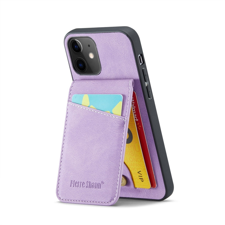 For iPhone 12 / 12 Pro Fierre Shann Crazy Horse Card Holder Back Cover PU Phone Case(Purple) - HoMEdemic™ 