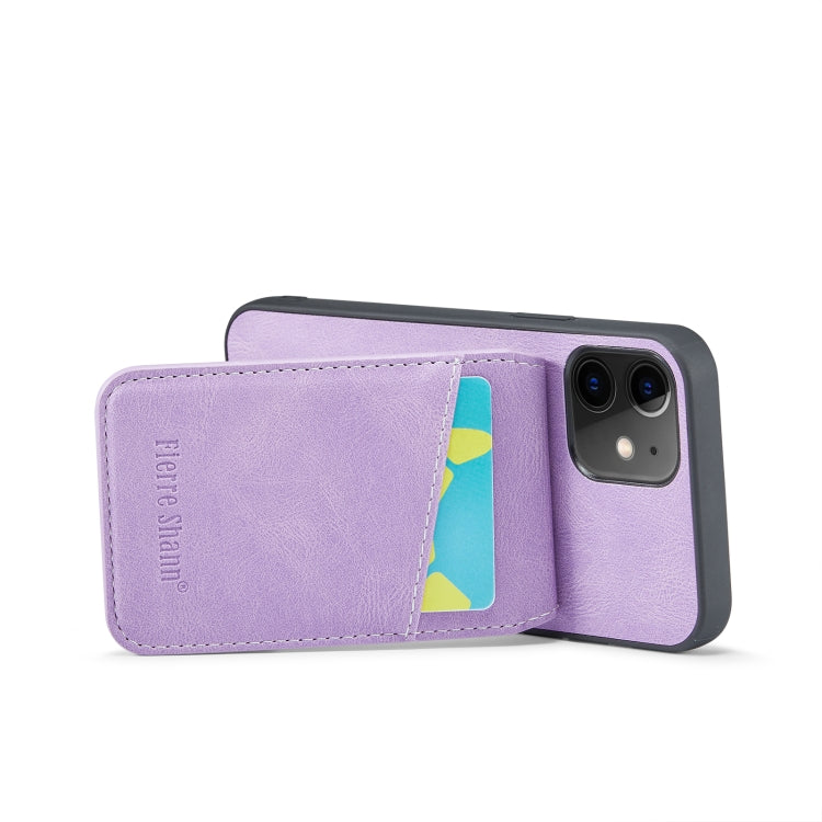 For iPhone 12 / 12 Pro Fierre Shann Crazy Horse Card Holder Back Cover PU Phone Case(Purple) - HoMEdemic™ 