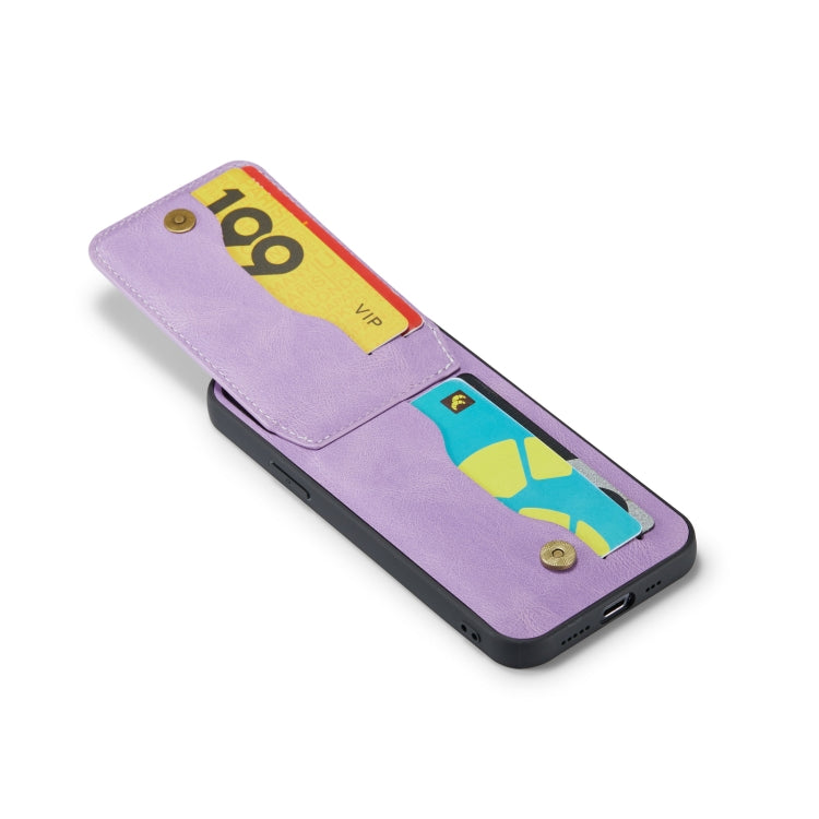 For iPhone 12 / 12 Pro Fierre Shann Crazy Horse Card Holder Back Cover PU Phone Case(Purple) - HoMEdemic™ 