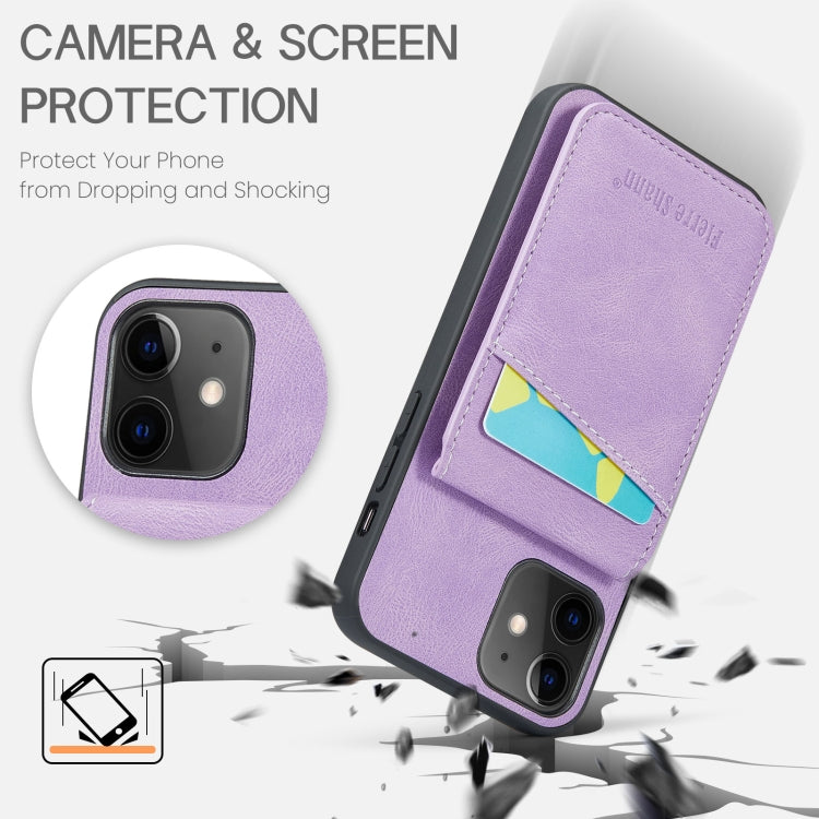 For iPhone 12 / 12 Pro Fierre Shann Crazy Horse Card Holder Back Cover PU Phone Case(Purple) - HoMEdemic™ 