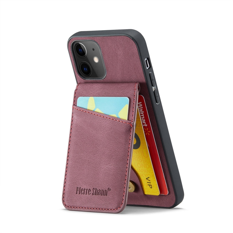 For iPhone 12 / 12 Pro Fierre Shann Crazy Horse Card Holder Back Cover PU Phone Case(Wine Red) - HoMEdemic™ 