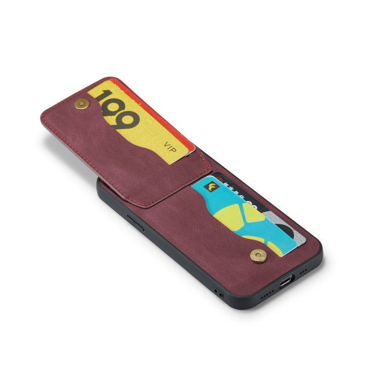 For iPhone 12 / 12 Pro Fierre Shann Crazy Horse Card Holder Back Cover PU Phone Case(Wine Red) - HoMEdemic™ 