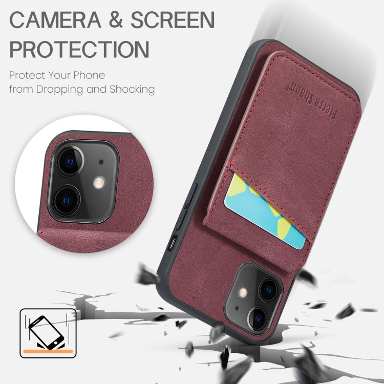 For iPhone 12 / 12 Pro Fierre Shann Crazy Horse Card Holder Back Cover PU Phone Case(Wine Red) - HoMEdemic™ 
