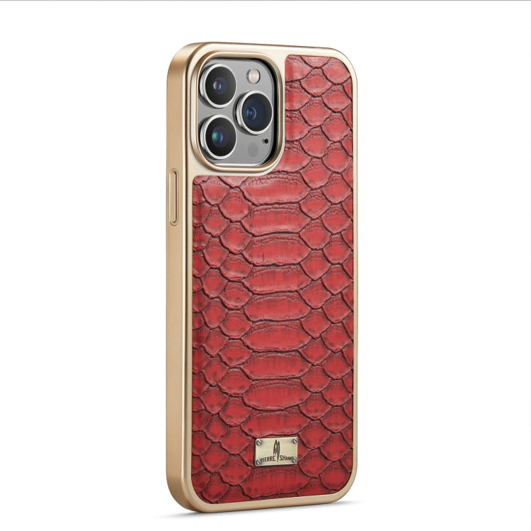 For iPhone 12 / 12 Pro Fierre Shann Python Texture Electroplating PU Phone Case(Red) - HoMEdemic™ 