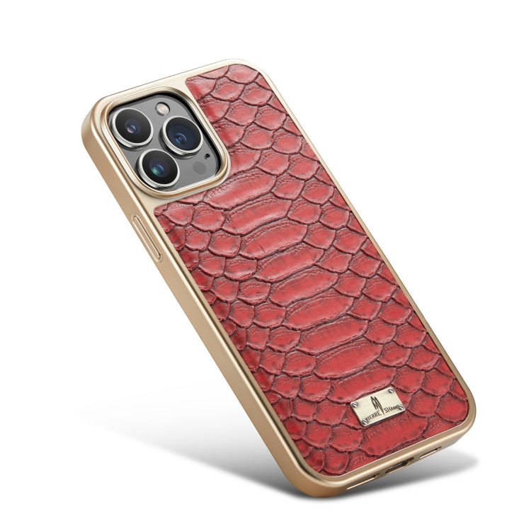 For iPhone 12 / 12 Pro Fierre Shann Python Texture Electroplating PU Phone Case(Red) - HoMEdemic™ 