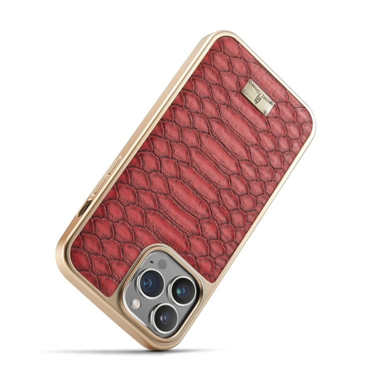 For iPhone 12 / 12 Pro Fierre Shann Python Texture Electroplating PU Phone Case(Red) - HoMEdemic™ 
