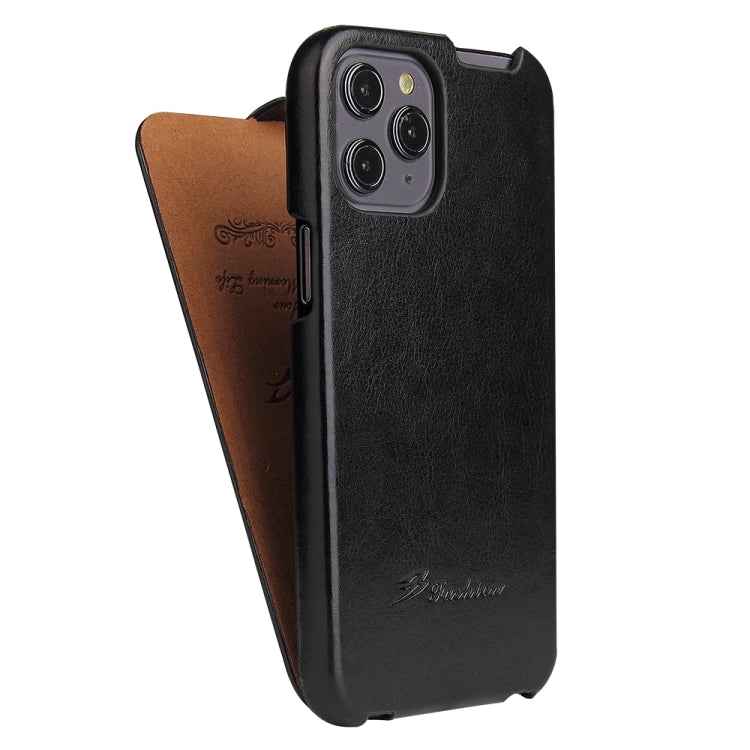 For iPhone 12 / 12 Pro Fierre Shann Retro Oil Wax Texture Vertical Flip PU Leather Case(Black) - HoMEdemic™ 