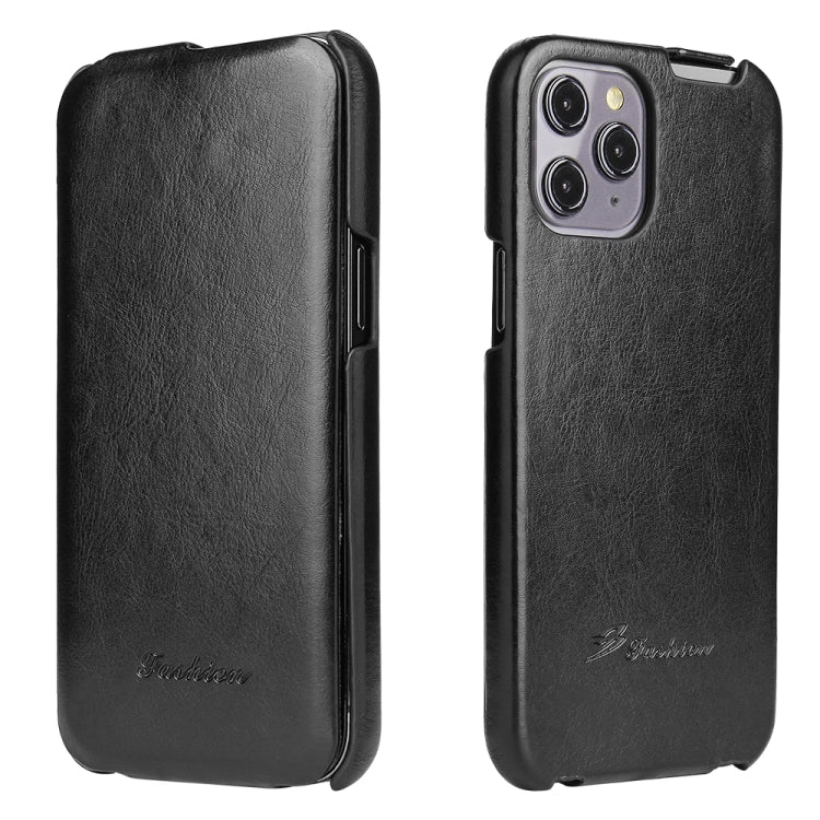 For iPhone 12 / 12 Pro Fierre Shann Retro Oil Wax Texture Vertical Flip PU Leather Case(Black) - HoMEdemic™ 