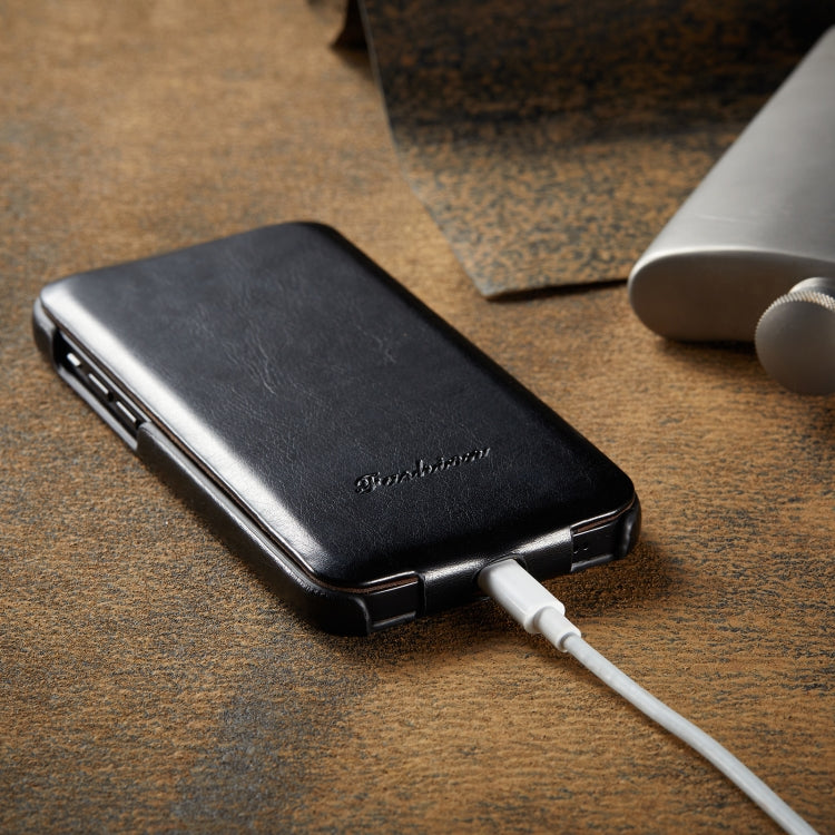 For iPhone 12 / 12 Pro Fierre Shann Retro Oil Wax Texture Vertical Flip PU Leather Case(Black) - HoMEdemic™ 