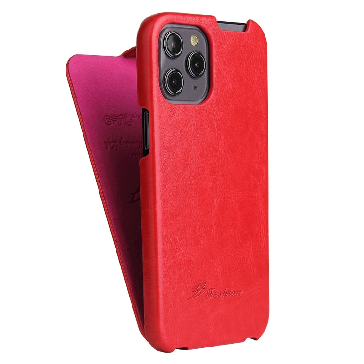 For iPhone 12 / 12 Pro Fierre Shann Retro Oil Wax Texture Vertical Flip PU Leather Case(Red) - HoMEdemic™ 