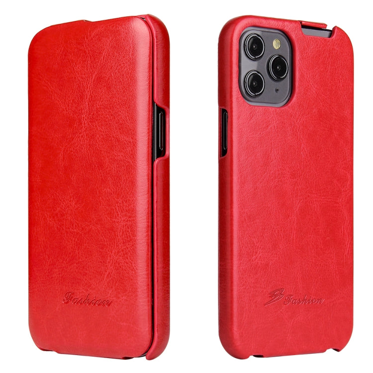 For iPhone 12 / 12 Pro Fierre Shann Retro Oil Wax Texture Vertical Flip PU Leather Case(Red) - HoMEdemic™ 