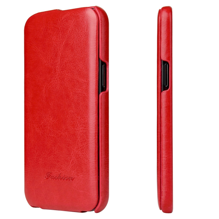 For iPhone 12 / 12 Pro Fierre Shann Retro Oil Wax Texture Vertical Flip PU Leather Case(Red) - HoMEdemic™ 