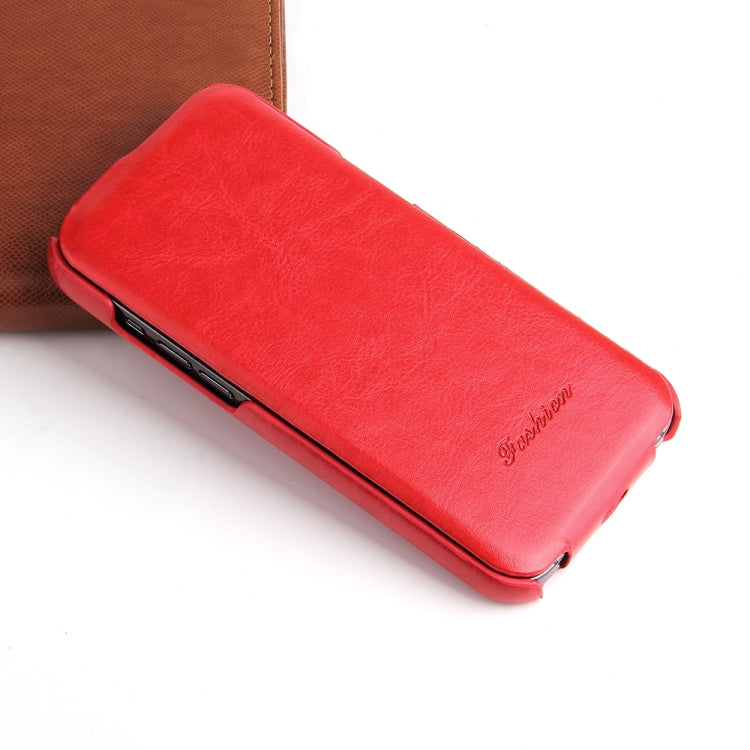 For iPhone 12 / 12 Pro Fierre Shann Retro Oil Wax Texture Vertical Flip PU Leather Case(Red) - HoMEdemic™ 