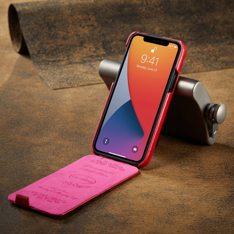 For iPhone 12 / 12 Pro Fierre Shann Retro Oil Wax Texture Vertical Flip PU Leather Case(Red) - HoMEdemic™ 