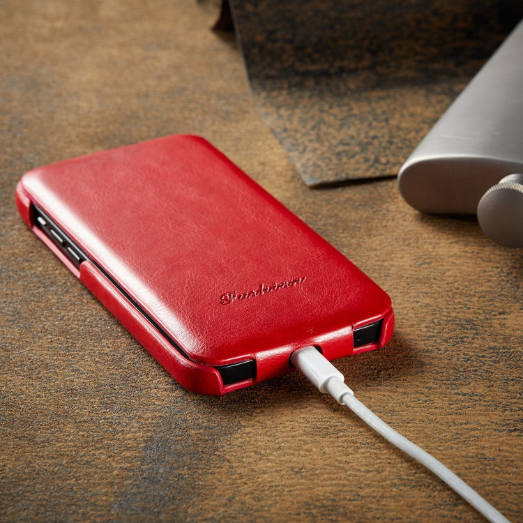 For iPhone 12 / 12 Pro Fierre Shann Retro Oil Wax Texture Vertical Flip PU Leather Case(Red) - HoMEdemic™ 