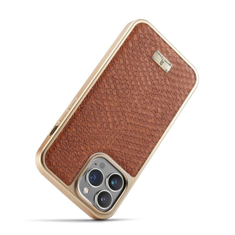 For iPhone 12 / 12 Pro Fierre Shann Snake Texture Electroplating PU Phone Case(Brown) - HoMEdemic™ 
