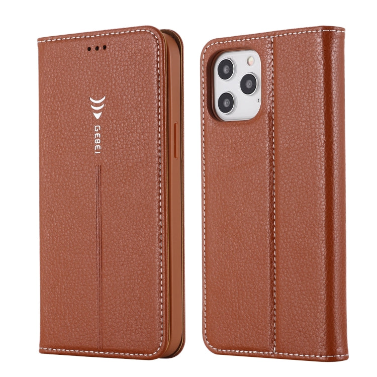 For iPhone 12 / 12 Pro GEBEI PU+TPU Horizontal Flip Protective Case with Holder & Card Slots(Brown) - HoMEdemic™ 