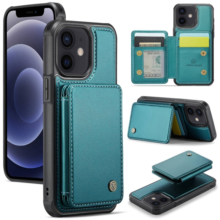 For iPhone 12 / 12 Pro JEEHOOD J05 Business Magnetic Style RFID Leather Phone Case(Blue Green) - HoMEdemic™ 
