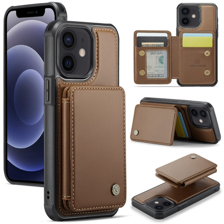 For iPhone 12 / 12 Pro JEEHOOD J05 Business Magnetic Style RFID Leather Phone Case(Brown) - HoMEdemic™ 