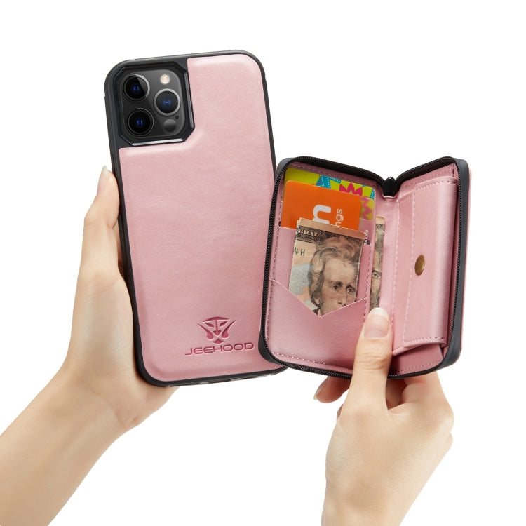 For iPhone 12 / 12 Pro JEEHOOD Magnetic Zipper Horizontal Flip Leather Case with Holder & Card Slot & Wallet(Pink) - HoMEdemic™ 