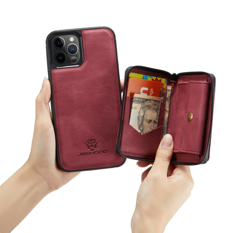 For iPhone 12 / 12 Pro JEEHOOD Magnetic Zipper Horizontal Flip Leather Case with Holder & Card Slot & Wallet(Red) - HoMEdemic™ 
