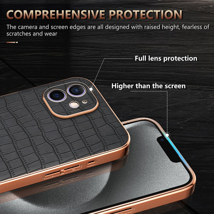 For iPhone 12 AZNS Electroplated Frame Crocodile Texture Full Coverage Phone Case(Black) - HoMEdemic™ 