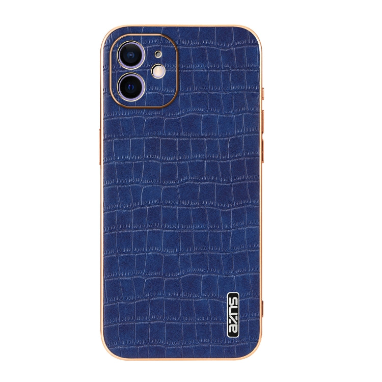 For iPhone 12 AZNS Electroplated Frame Crocodile Texture Full Coverage Phone Case(Blue) - HoMEdemic™ 