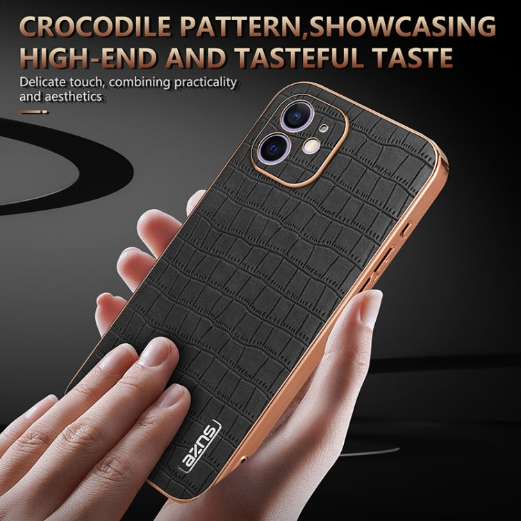For iPhone 12 AZNS Electroplated Frame Crocodile Texture Full Coverage Phone Case(Green) - HoMEdemic™ 