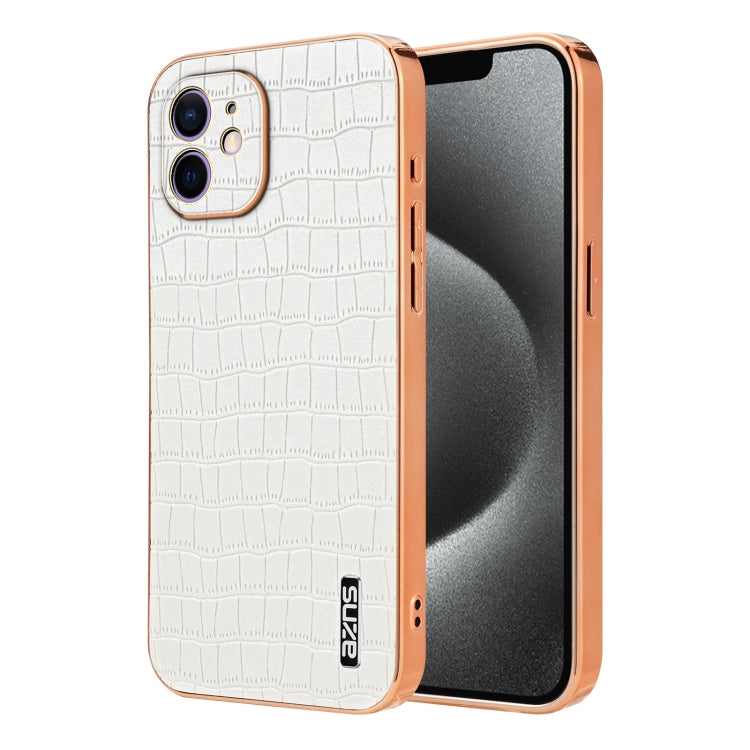 For iPhone 12 AZNS Electroplated Frame Crocodile Texture Full Coverage Phone Case(White) - HoMEdemic™ 