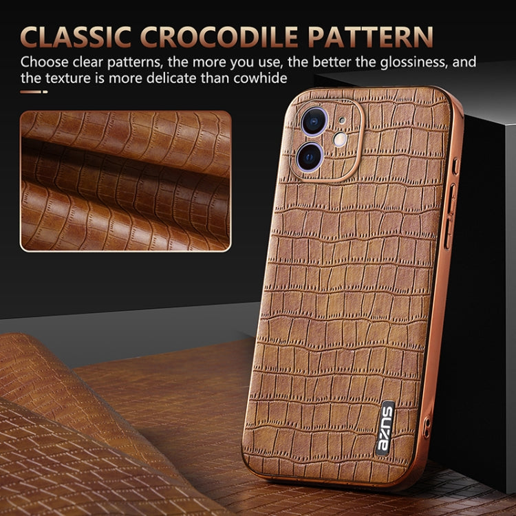 For iPhone 12 AZNS Electroplated Frame Crocodile Texture Full Coverage Phone Case(White) - HoMEdemic™ 