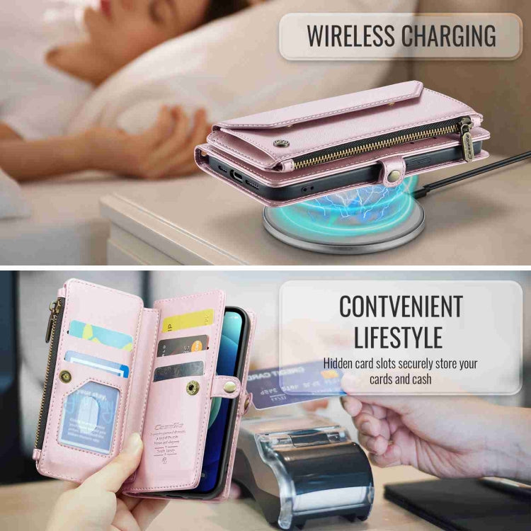 For iPhone 12 CaseMe C36 Card Slots Zipper Wallet RFID Anti-theft Leather Phone Case(Pink) - HoMEdemic™ 