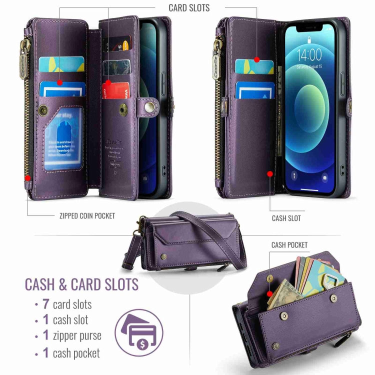 For iPhone 12 CaseMe C36 Card Slots Zipper Wallet RFID Anti-theft Leather Phone Case(Purple) - HoMEdemic™ 