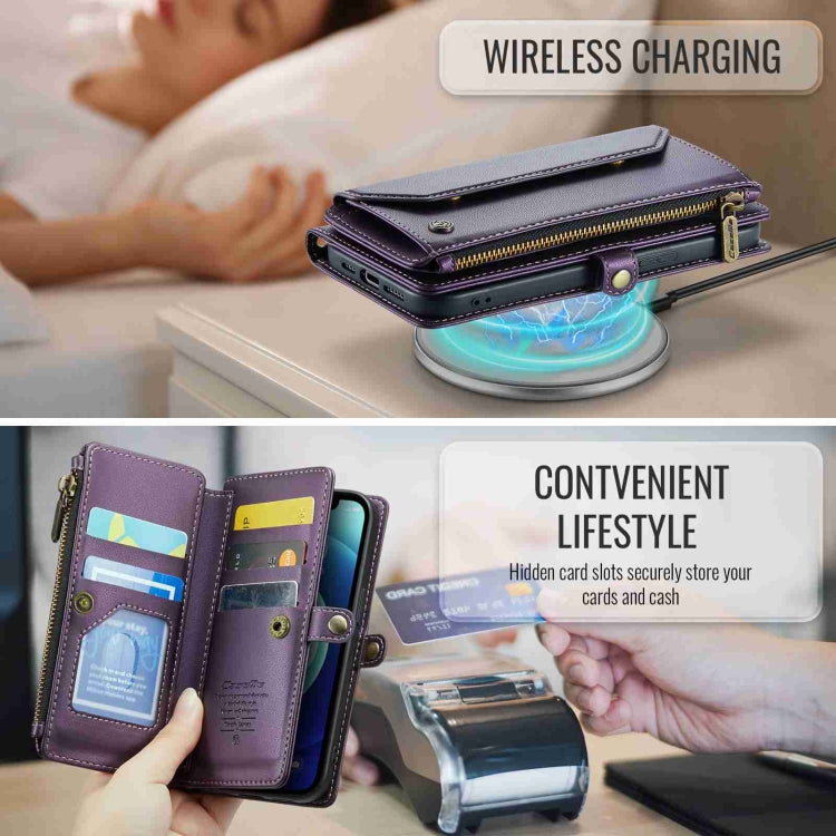 For iPhone 12 CaseMe C36 Card Slots Zipper Wallet RFID Anti-theft Leather Phone Case(Purple) - HoMEdemic™ 