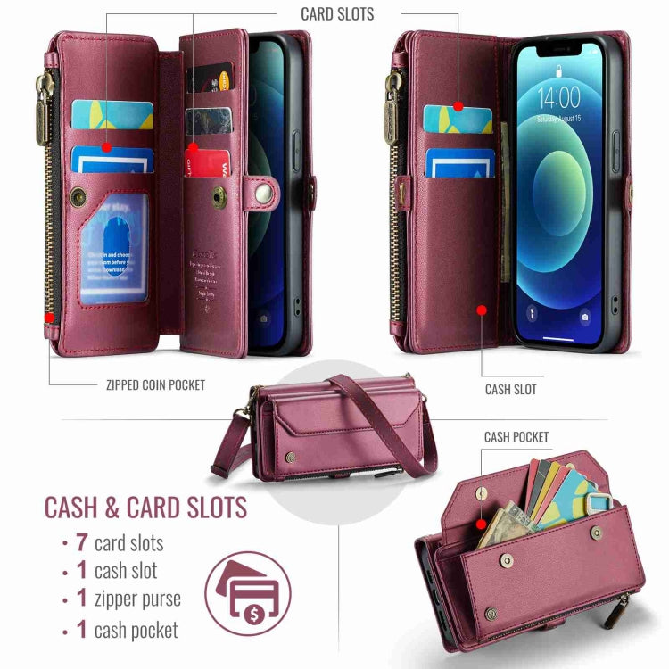 For iPhone 12 CaseMe C36 Card Slots Zipper Wallet RFID Anti-theft Leather Phone Case(Wine Red) - HoMEdemic™ 