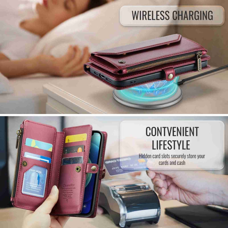 For iPhone 12 CaseMe C36 Card Slots Zipper Wallet RFID Anti-theft Leather Phone Case(Wine Red) - HoMEdemic™ 