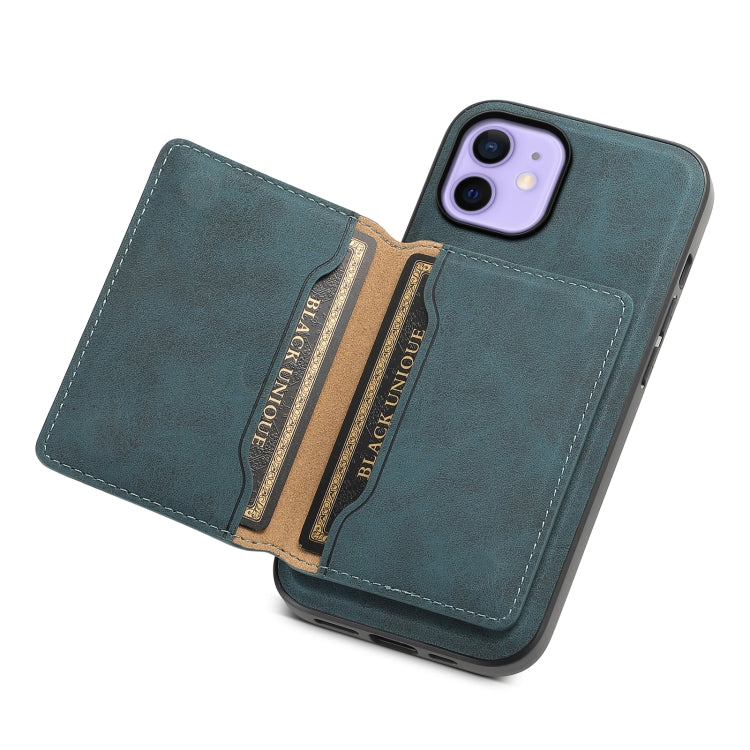 For iPhone 12 Denior D13 Retro Texture Leather MagSafe Card Bag Phone Case(Blue) - HoMEdemic™ 