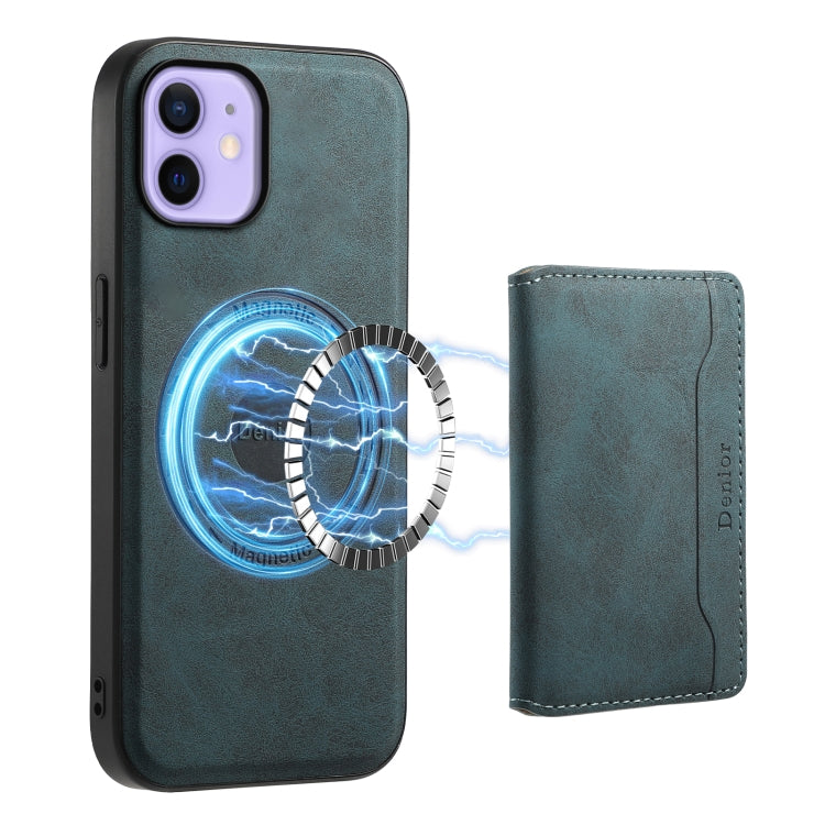 For iPhone 12 Denior D13 Retro Texture Leather MagSafe Card Bag Phone Case(Blue) - HoMEdemic™ 