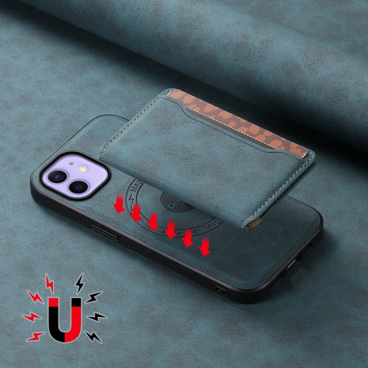 For iPhone 12 Denior D13 Retro Texture Leather MagSafe Card Bag Phone Case(Blue) - HoMEdemic™ 
